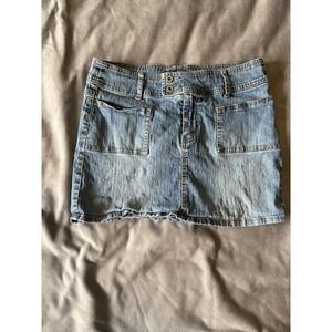 Angels Denim Mini Skirt Medium Wash Y2K Patch Pockets Size 11
